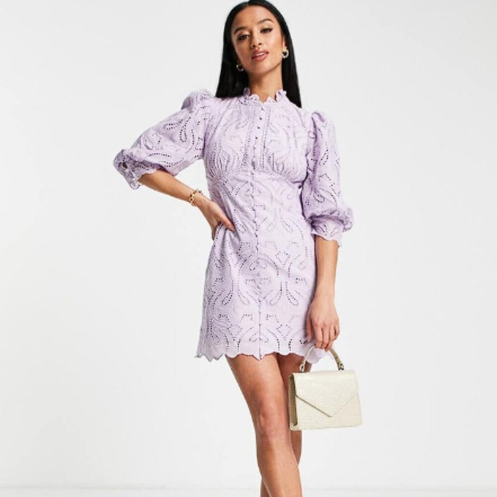 EVER NEW Women's Britt Petite Embroidered Mini Dress Size US 8 In Lilac